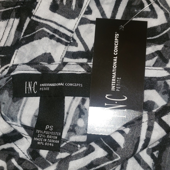 INC International Concepts Tribal Ruched Cut Out Back Black White Top SP - Picture 13 of 16